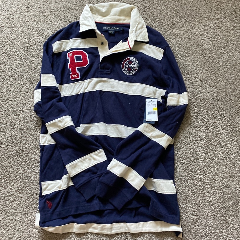 NWT Polo Navy and White Rugby Top